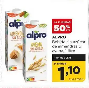 Alimerka Alpro bebida sin azúcar de almendras o avena oferta
