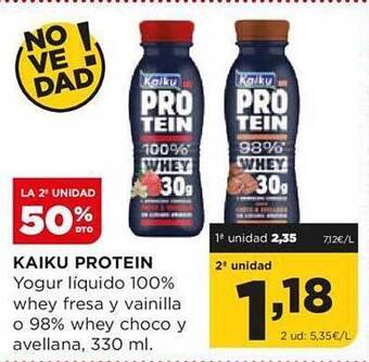 Alimerka Kaiku protein yogur líquido 100% whey fresa y vainilla o 98% whey choco y avellana oferta