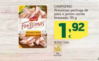 HiperDino Campofrío finíssimas pechuga de pavo o jamón cocido braseado oferta