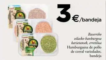Hamburguesa de pollo de corral variedades, bandeja