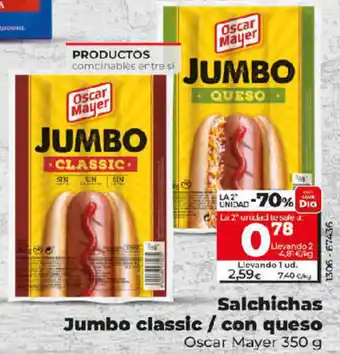 Dia Salchichas Jumbo Classic/con Queso oferta