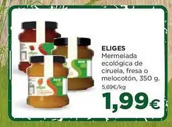Alimerka Eliges mermelada ecológica de ciruela, fresa o melocotón oferta