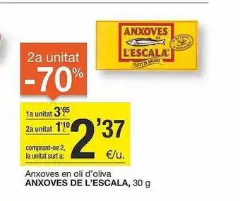 BonpreuEsclat 2a unitat -70% enxoves en oli d'oliva anxoves de l'escala oferta