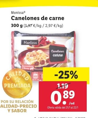 Lidl Canelones De Carne oferta