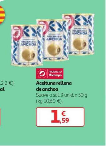 Alcampo Aceituna Rellena De Anchoa 3unid x 50g oferta