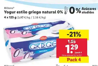 Lidl Yogur Estilo Griego Natural 0% oferta