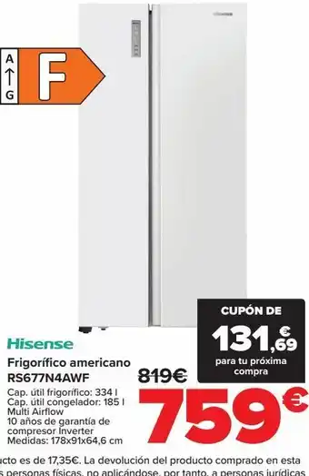 Carrefour Frigorífico americano rs677n4awf hisense oferta