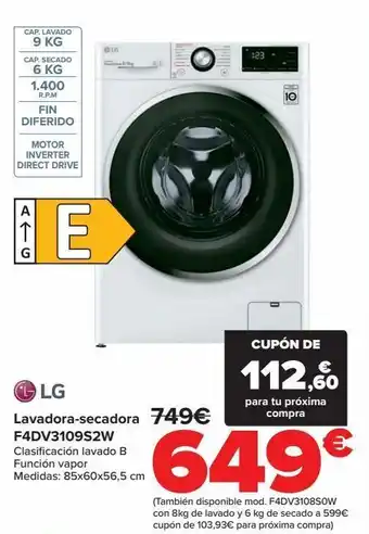 Carrefour Lavadora-secadora f4dv3109s2w lg oferta