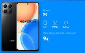 Telecable Honor honor x8 honor x8 6,7" ⓡ 64mpx 128gb pago al mes durante 24 meses* 9€ oferta