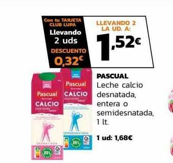 Supermercados Lupa Pascual leche calcio desnatada, entera o semidesnatada oferta