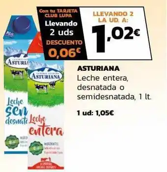 Supermercados Lupa Asturiana leche entera, desnatada o semidesnatada oferta