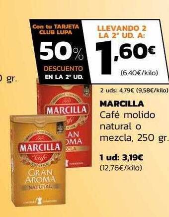 Supermercados Lupa Marcilla café molido natural o mezcla oferta