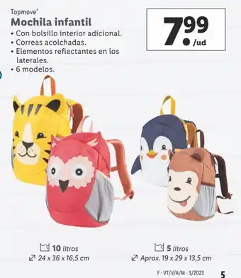 Lidl Mochila infantil top move oferta