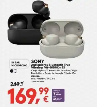 Worten In ear micrófono sony auriculares bluetooth true wireless wf-1000xm4s carga rápida / cancelación de ruido / high resolutio oferta