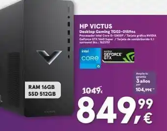 Worten Ram 16gb ssd 512gb victus intel nvdw geforce core gtx hp victus desktop gaming tg02-0159ns procesador intel core i5-12400 oferta