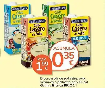 Consum Brou casolà de pollastre, peix, verdures o pollastre baix en sal gallina blanca oferta