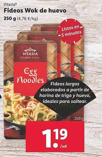 Lidl Vitasia fideos wok de huevo oferta