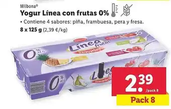 Lidl Milbona yogurt línea con frutas 0% oferta