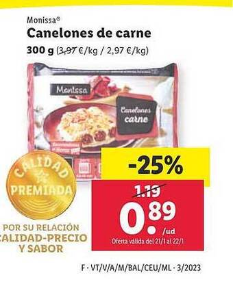 Lidl Monissa canelones de carne oferta