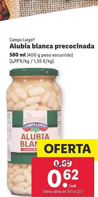 Lidl Campo largo alubia blanca precocinada oferta