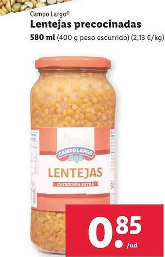 Lidl Campo largo lentejas precocinadas oferta