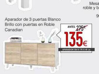 Atrapamuebles Aparador de 3 puertas blanco brillo con puertas en roble canadian oferta