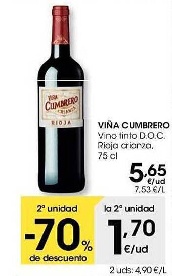 Eroski Viña cumbrero vino tinto d.o.c rioja crianza oferta