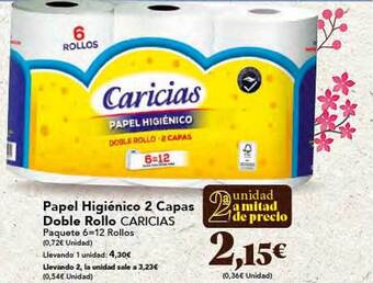 Gadis Papel higiénico 2 capas doble rollo caricias oferta