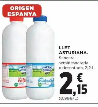 Hipercor Llet asturiana sencera semidesnatada o desnatada oferta