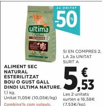 Hipercor 2a unitat -50% aliment sec natural esterilizat bou o gust gall dindi ultima nature oferta