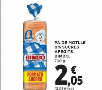 Hipercor Pa de motlle 0% sucres afegits bimbo oferta