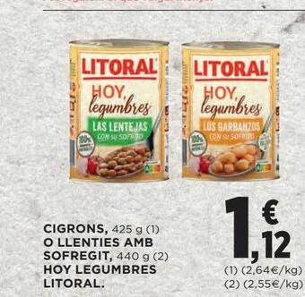 Hipercor Cigrons o llenties amb sofregit hoy legumbres litoral oferta