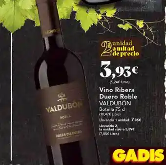 Gadis Vino ribera duero roble valdubón oferta
