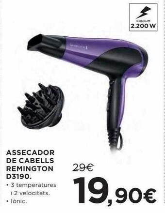 Hipercor Assecador de cabells remington d3190 oferta