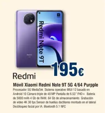 FROIZ Móvil Xiaomi Redmi Note 9T 5G 4/64 Purpple oferta