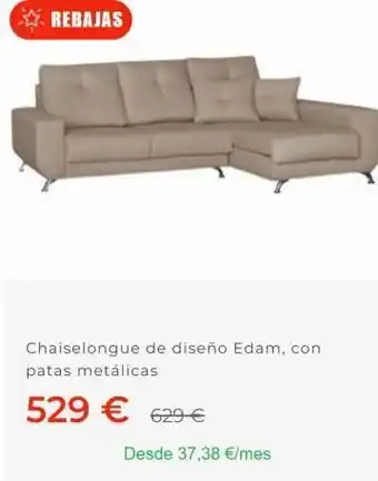 Mobiprix Rebajas chaiselongue de diseño edam, con patas metálicas 529 € 629 € desde 37,38 €/mes oferta