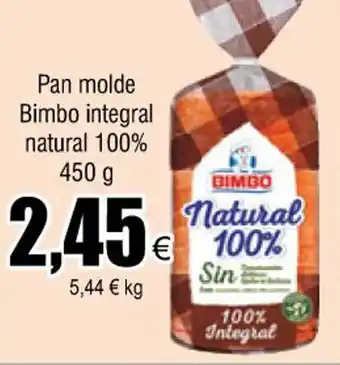 FROIZ Pan molde bimbo integral natural 100% 450 g oferta