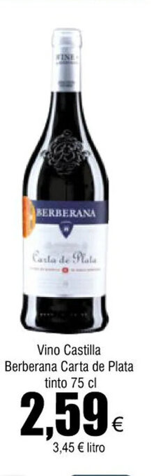 FROIZ Vino castilla berberana carta de plata tinto 75 cl oferta