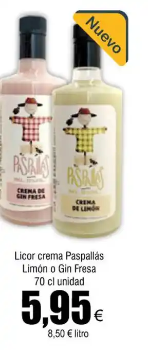 FROIZ Licor crema paspallás limón o gin fresa 70 cl unidad oferta