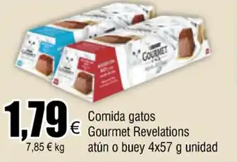 FROIZ Comida gatos gourmet revelations atún o buey 4x57 g unidad oferta