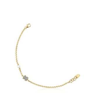 Pulsera oso de plata vermeil, diamantes y perla nocturne