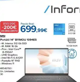 Costco Misi Portátil 14" B11MOU 1094ES oferta