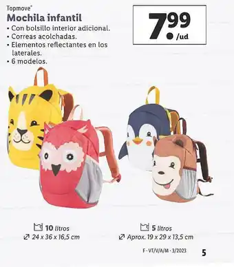 Lidl Topmove mochila infantil oferta