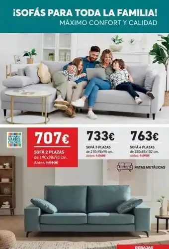 Merkamueble ¡sofás para toda la familia! máximo confort y calidad despor ble varios colores 707€ sofá 2 plazas de 190x98x95 cm. antes oferta