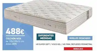 Merkamueble 488€ colchón niza de 135x190x31 cm. antes 697€ 100000 mal. diferentes medidas muelles ensacados hr super soft / visco g oferta