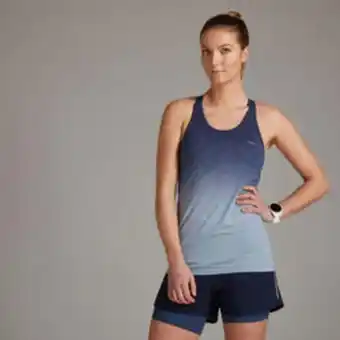 Decathlon Camiseta running sin mangas sujetador integrado mujer kiprun care azul gris oferta