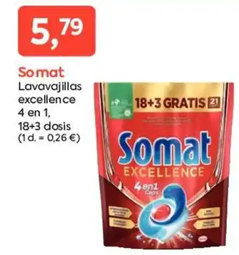 Suma Supermercados Somat Lavavajillas Excellence 4 en 1, 18+3 Dosis oferta