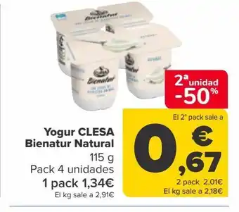 Carrefour Yogur clesa bienatur natural oferta