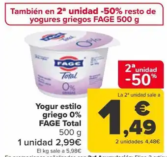 Carrefour Yogur estilo griego 0% fage total oferta