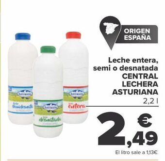 Carrefour Leche entera, semi o desnatada central lechera asturiana oferta